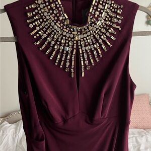 Vince Camuto Dress with Embellished Mock Neckline in Deep Wine
